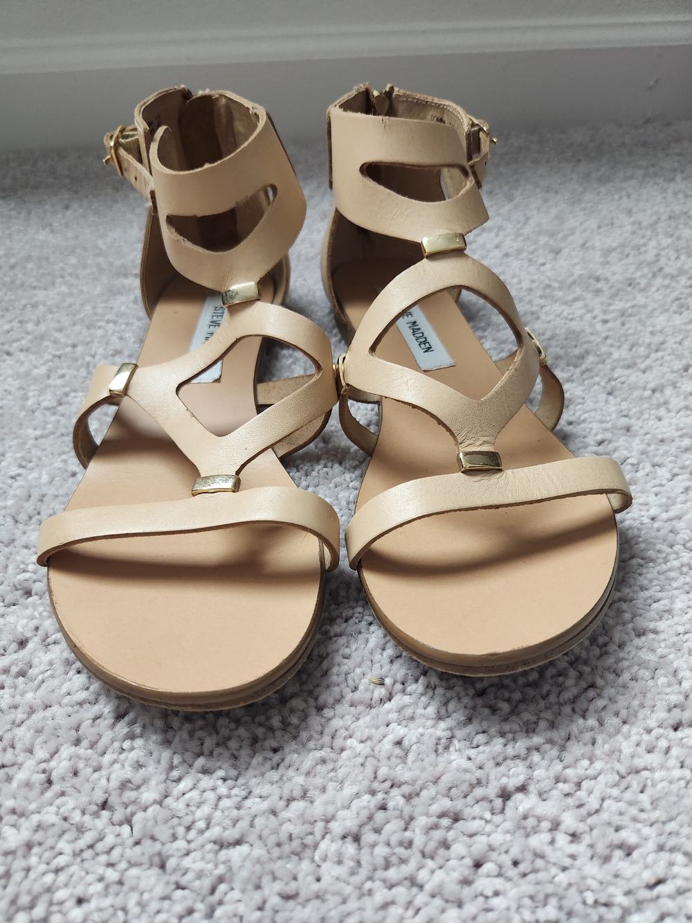 Steve Madden Beige Strappy Sandals with Gold Accents